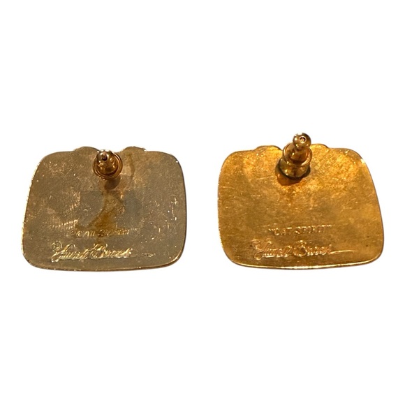 Laurel Burch Vintage Signed “Cat Spirit” Blue and Gold Post Earrings - Picture 2 of 6